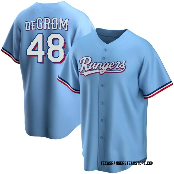 Texas Rangers Jacob deGrom Light Blue Replica Youth Alternate Player Jersey  S,M,L,XL,XXL,XXXL,XXXXL