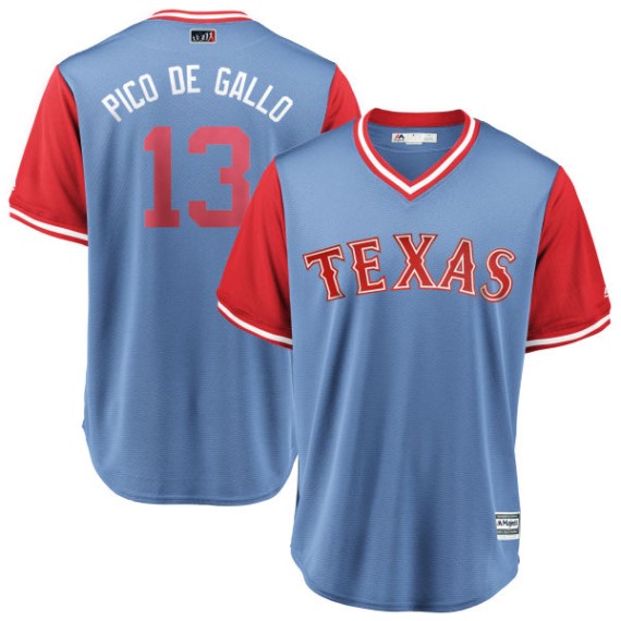 Texas Rangers Joey Gallo Official Light Blue Replica Men's Majestic PICO  DE GALLO /Red 2018 Players' Weekend Cool Base Player MLB Jersey  S,M,L,XL,XXL,XXXL,XXXXL
