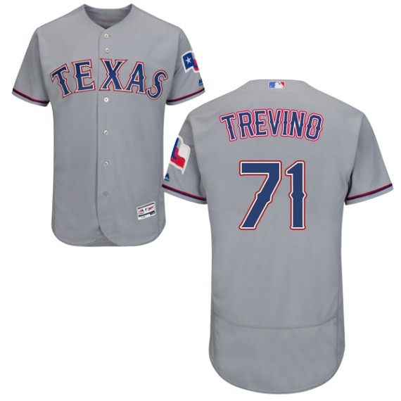 Texas Rangers Jose Trevino Official Gray Authentic Men's Majestic Flex Base  Road Collection Player MLB Jersey S,M,L,XL,XXL,XXXL,XXXXL