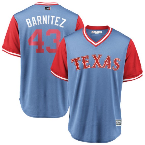 Texas Rangers Tony Barnette Official Light Blue Replica Youth Majestic  BARNITEZ /Red 2018 Players' Weekend Cool Base Player MLB Jersey  S,M,L,XL,XXL,XXXL,XXXXL